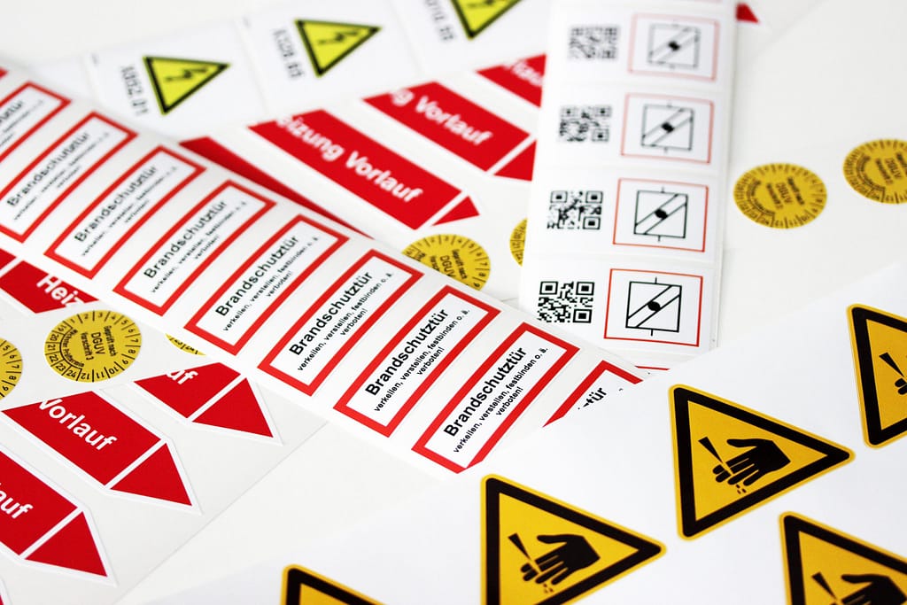 Individuelle Rohrkennzeichnung, Aufkleber, Etiketten, Barcode Etiketten, QR-Code Etiketten, Schildern, Postern, Innen- und Außenbannern und Firmenschilder